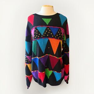 Christine Foley 90s Colorful Geometric Pattern Sweater, Sz XL/2XL, Rare!